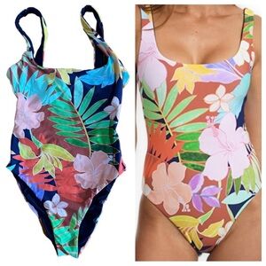 NWT Citrus Reversible One-Piece Tropical Print Swimsuit with Cutout Back, XS
